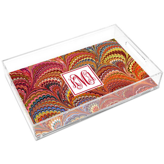 Flame Italian Marble Lucite Tray